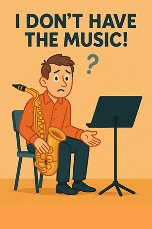 Confused person with saxophone